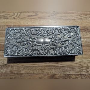 Rare antique Godinger silver plate floral pattern jewelry box with mirror